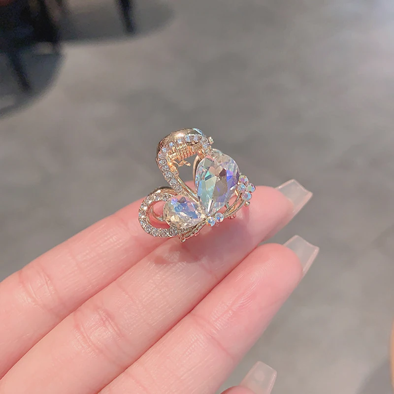 Shining Crystal Rhinestone Butterfly Hair Claw Mini Princess Head Top Clip High-end Side Bangs Clip Women's Hair Accessories