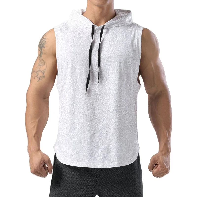 Mens Sleeveless Hooded Tank Tops Summer Gym Bodybuilding Fitness Sport Workout Singlet Solid Color Sports Vest