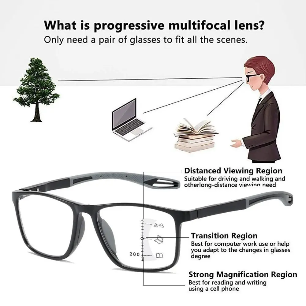 TR90 Anti-blue Light Multifocal Reading Glasses Men Women Progressive Near Far Eyewear Ultralight Sports Farsight Eyeglasses