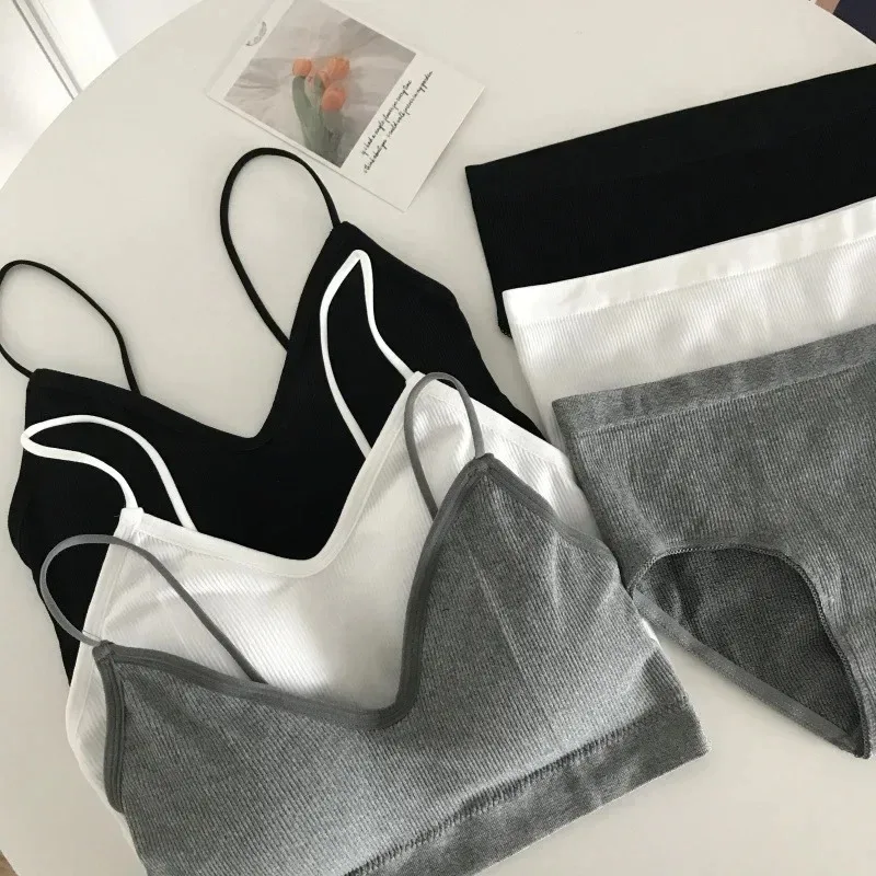 Women's Sports Bra Set Underwear Bra Korean Style Push Up No Steel Ring Bra Sexy Tube Top High Elastic Panty Set