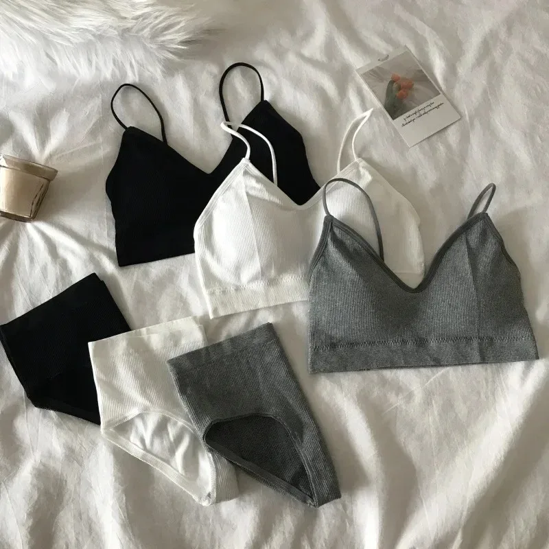 Women's Sports Bra Set Underwear Bra Korean Style Push Up No Steel Ring Bra Sexy Tube Top High Elastic Panty Set