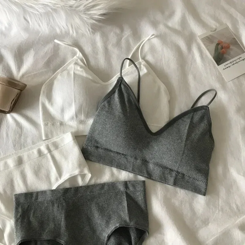 Women's Sports Bra Set Underwear Bra Korean Style Push Up No Steel Ring Bra Sexy Tube Top High Elastic Panty Set