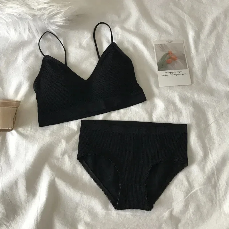 Women's Sports Bra Set Underwear Bra Korean Style Push Up No Steel Ring Bra Sexy Tube Top High Elastic Panty Set