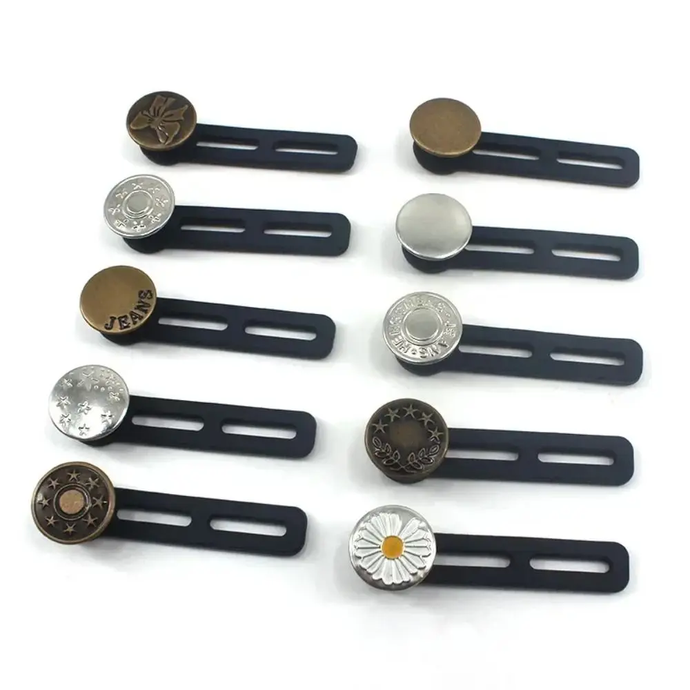 6Pcs Sewing Buttons Adjustable Disassembly Retractable Jeans Waist Button Metal Extended Buckles Pant Waistband Expander