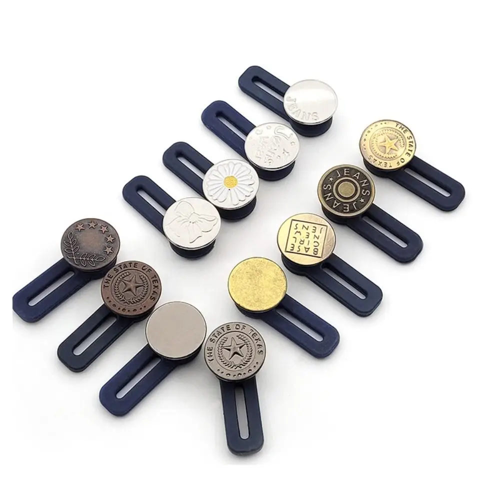 6Pcs Sewing Buttons Adjustable Disassembly Retractable Jeans Waist Button Metal Extended Buckles Pant Waistband Expander