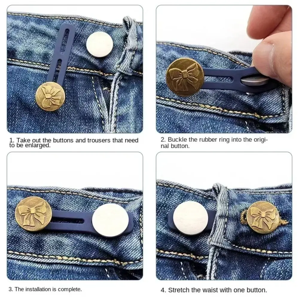 6Pcs Sewing Buttons Adjustable Disassembly Retractable Jeans Waist Button Metal Extended Buckles Pant Waistband Expander