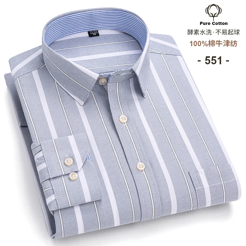Men's Social Shirts Long Sleeve 100%Pure Cotton Oxford Buttoned Plaid Formal Male Casual Clothes Oversized Shirt Plus Size S-7XL