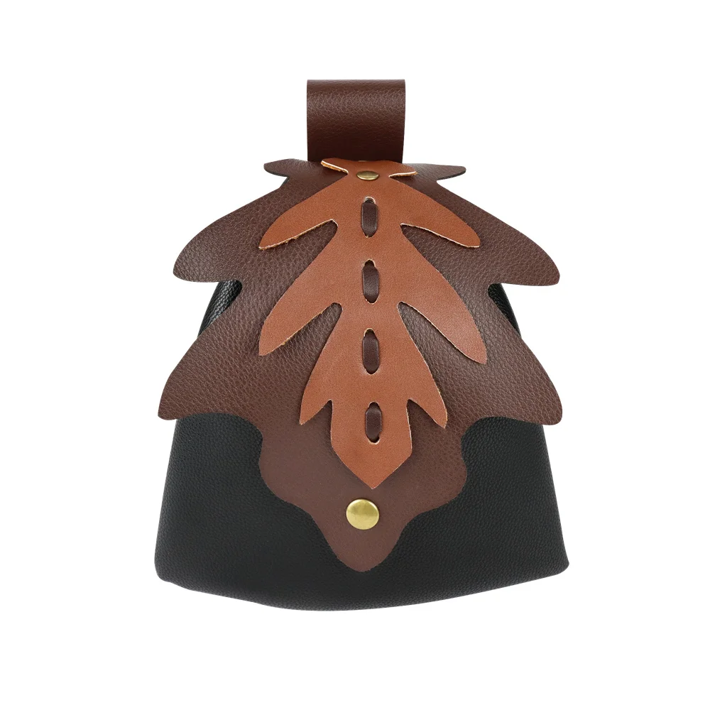 UYEE Medieval Belt Elf Leaf Waist Bag Renaissance Belt Cosplay Copper Coin Waist Bag Skirt Buckle Prop Leather Belt Halloween