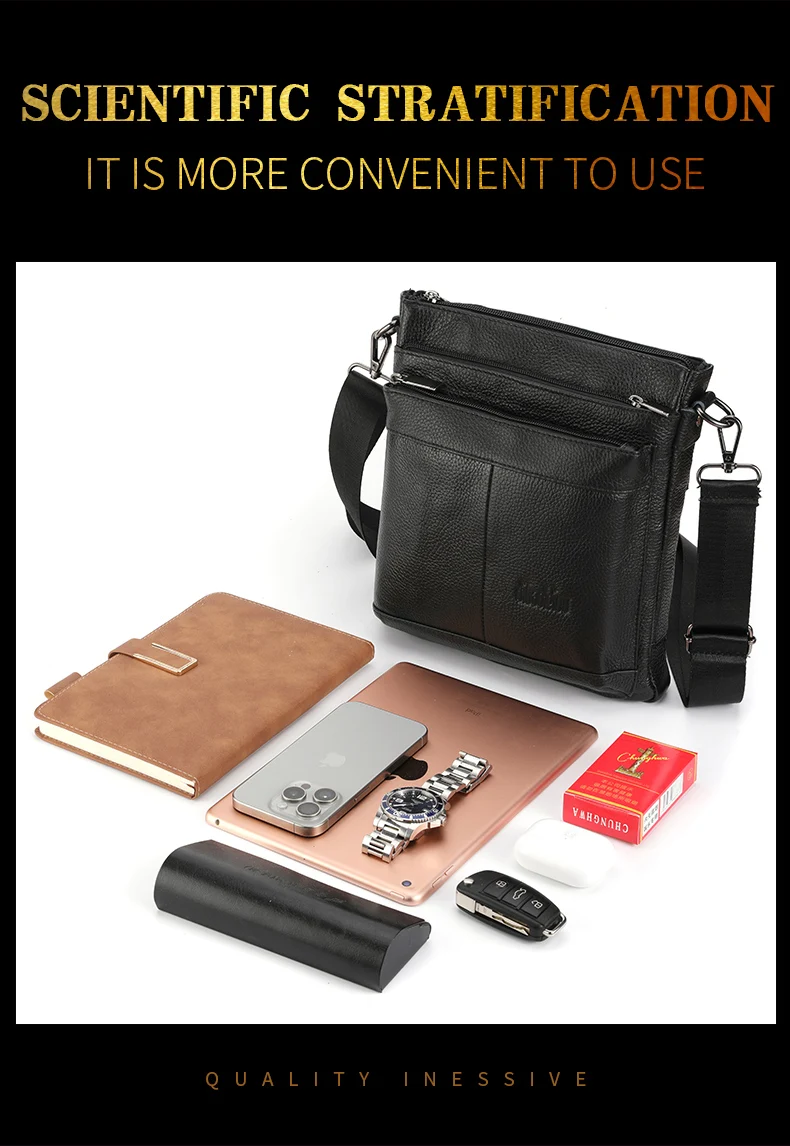 Men's Leather Messenger Bag Business Shoulder Bag Small Crossbody Bag Multi Function Messenger Bag Men's Travel Bag