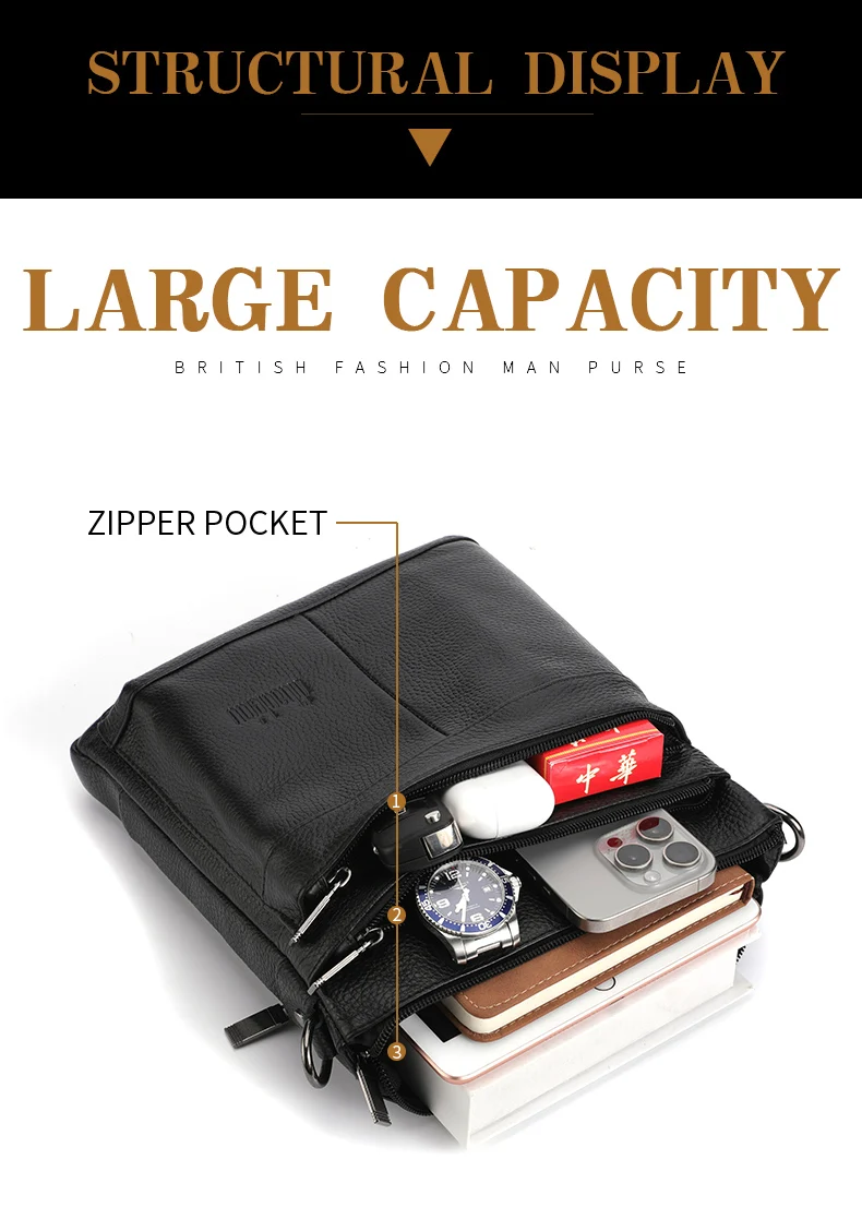 Men's Leather Messenger Bag Business Shoulder Bag Small Crossbody Bag Multi Function Messenger Bag Men's Travel Bag