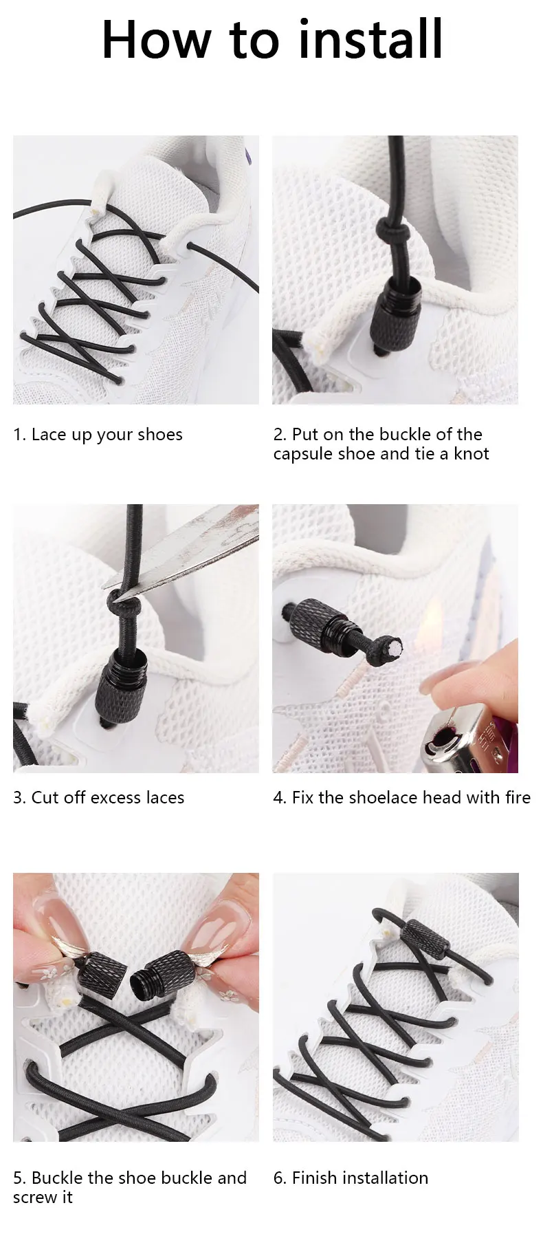 Round Elastic Shoe Laces No Tie Shoelaces Sneakers Shoelace Without Ties Metal Capsules Lock Shoes Accessories for Kids Adult