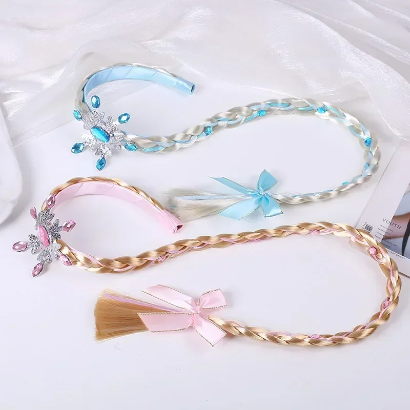 Frozen Wig Braid Princess Hairband Girl Elsa Snowflake Blue Pink Headband Hair Accessories Queen Headdress baby Girls Weaving