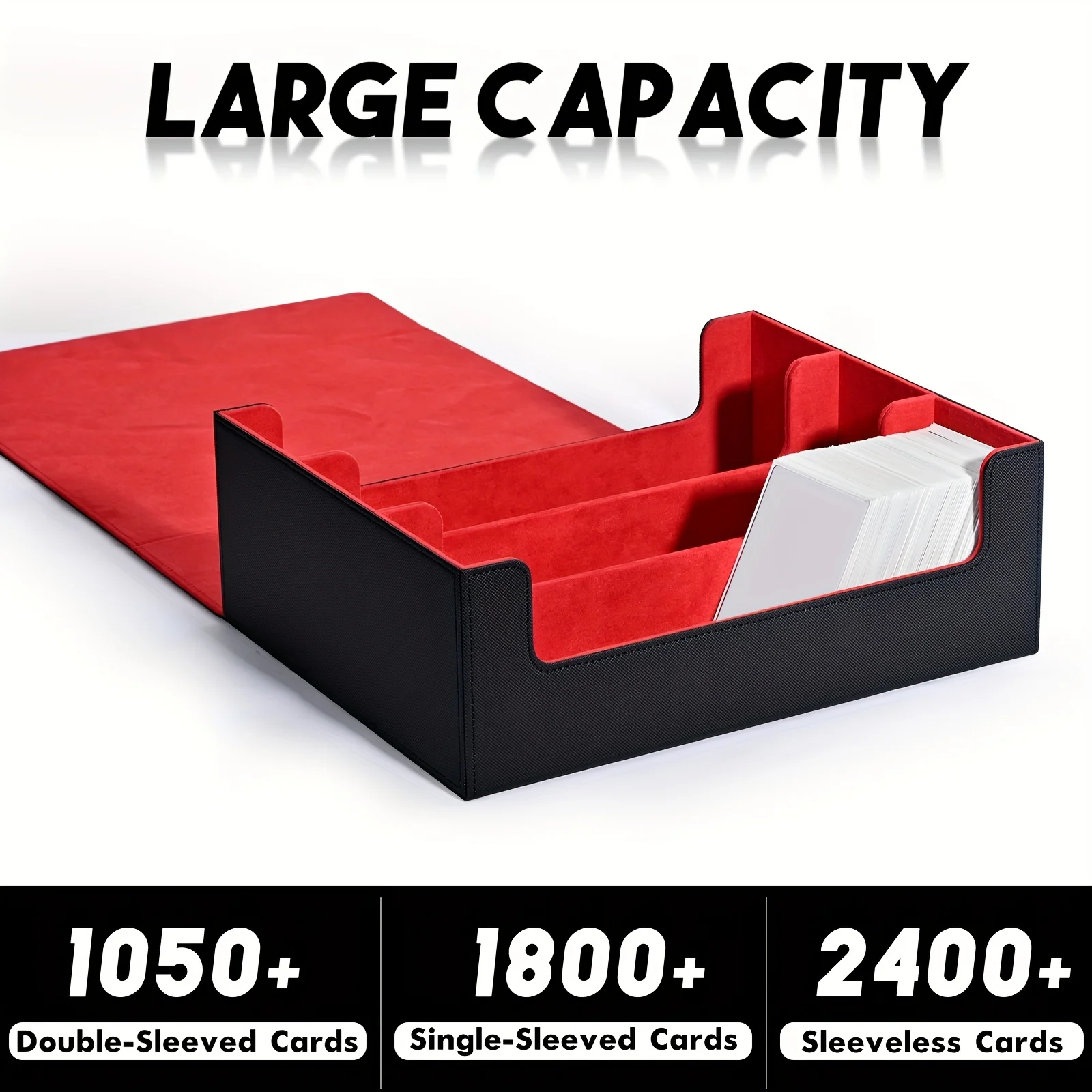Trading Card Storage Box, Can Hold 1800+ Single Decks, Magnetic Closure PU Leather Card Box, Fits for TCG, Yugioh Cards