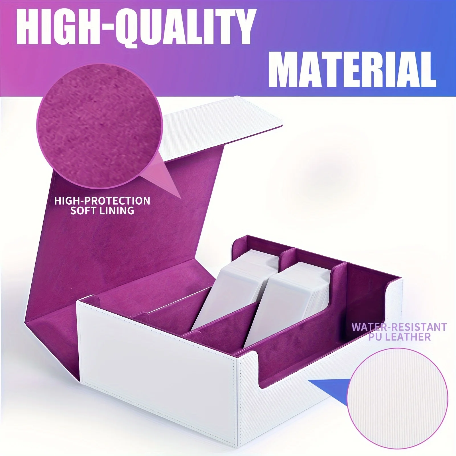 Trading Card Storage Box, Can Hold 1800+ Single Decks, Magnetic Closure PU Leather Card Box, Fits for TCG, Yugioh Cards