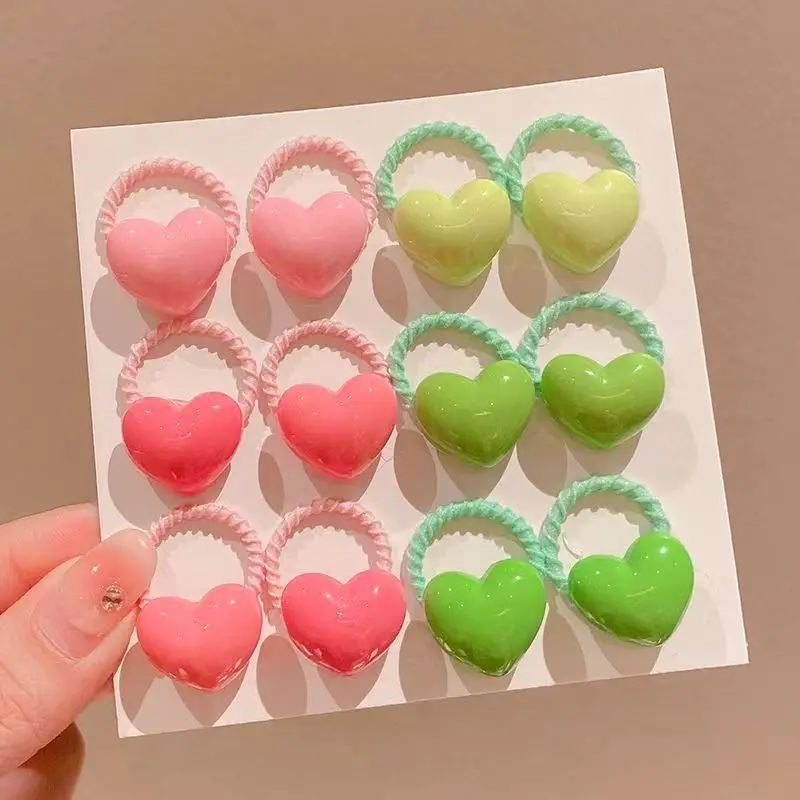 12PCS Candy Colored Heart-shaped Lovely Girls Elastic Hair Bands Princess Hair Accessories Children Hair Ties Baby Headwear
