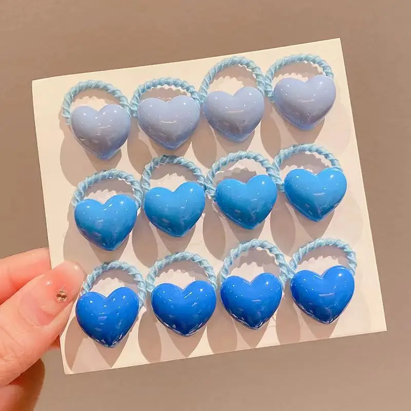 12PCS Candy Colored Heart-shaped Lovely Girls Elastic Hair Bands Princess Hair Accessories Children Hair Ties Baby Headwear