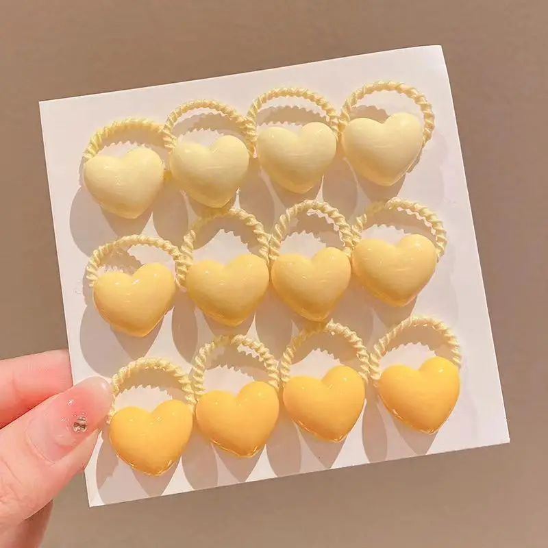 12PCS Candy Colored Heart-shaped Lovely Girls Elastic Hair Bands Princess Hair Accessories Children Hair Ties Baby Headwear