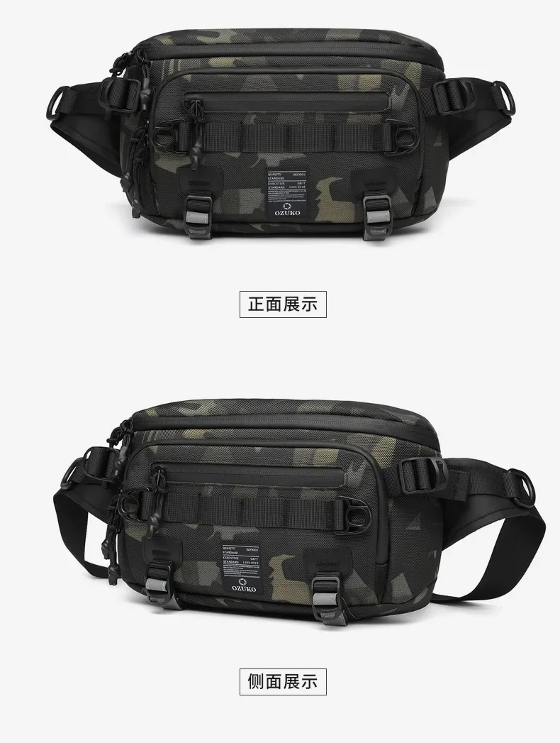 OZUKO Tactical Bag Fanny Pack Outdoor Sports Tactical Multifunction Waterproof Male Chest Bag Mens Crossbody Bags