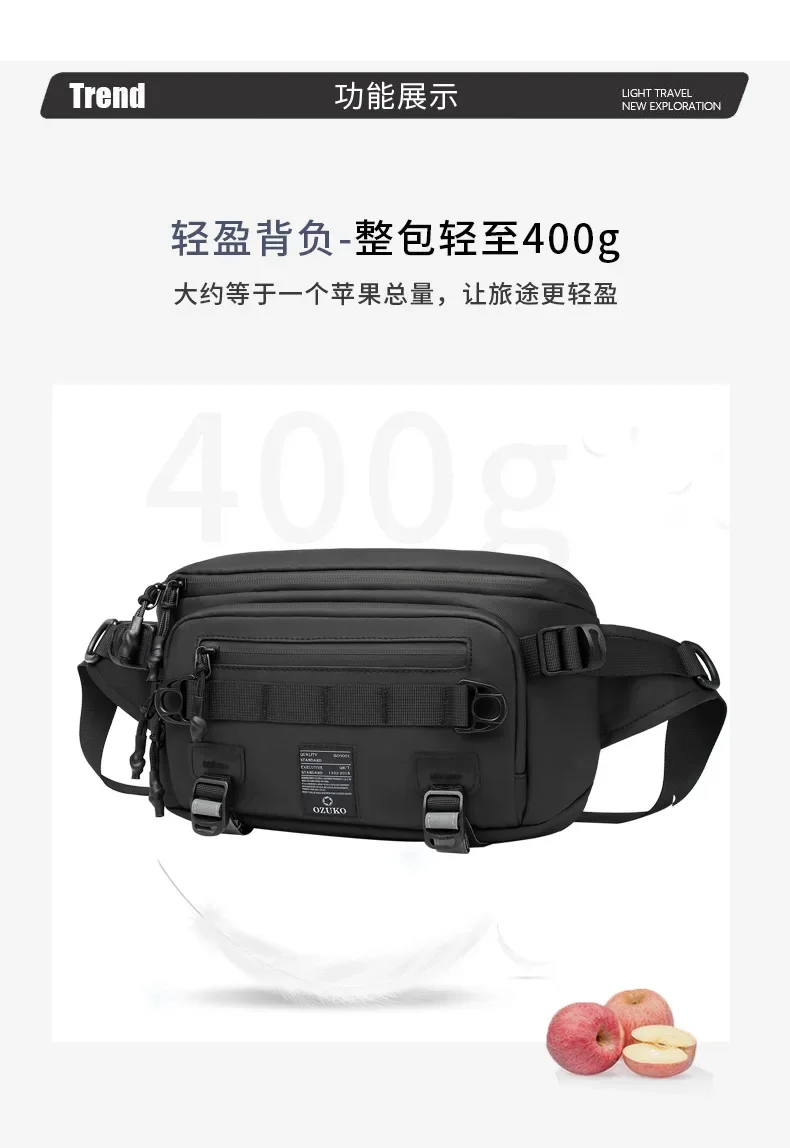 OZUKO Tactical Bag Fanny Pack Outdoor Sports Tactical Multifunction Waterproof Male Chest Bag Mens Crossbody Bags