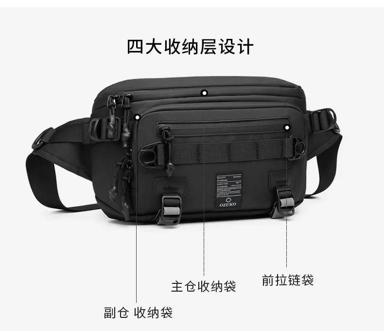 OZUKO Tactical Bag Fanny Pack Outdoor Sports Tactical Multifunction Waterproof Male Chest Bag Mens Crossbody Bags