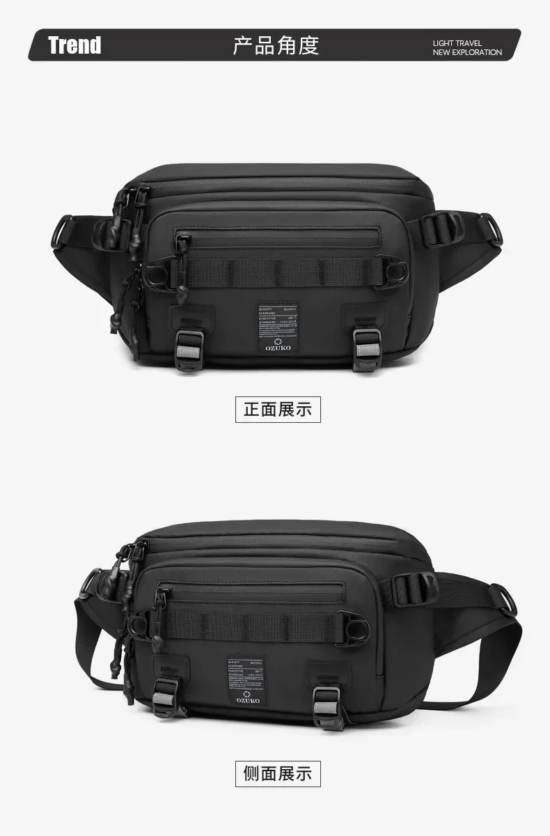 OZUKO Tactical Bag Fanny Pack Outdoor Sports Tactical Multifunction Waterproof Male Chest Bag Mens Crossbody Bags