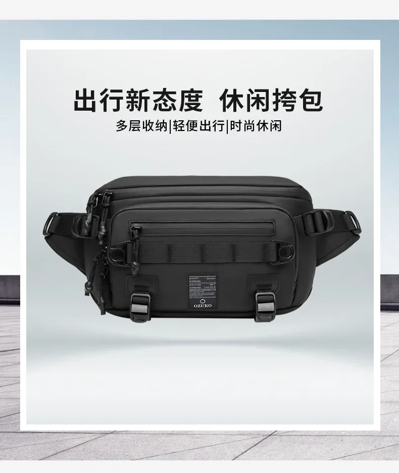 OZUKO Tactical Bag Fanny Pack Outdoor Sports Tactical Multifunction Waterproof Male Chest Bag Mens Crossbody Bags