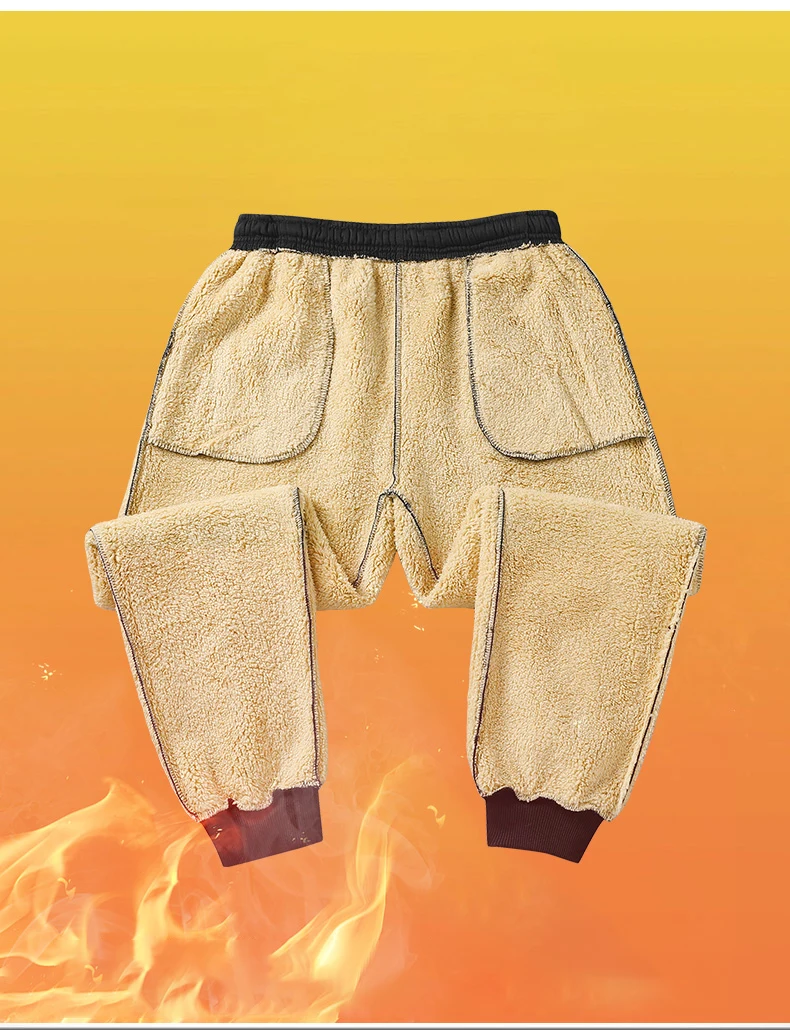 Pants for men in autumn and winter, thickened with fleece for outerwear, casual pants, warm lamb wool sports sweatpants