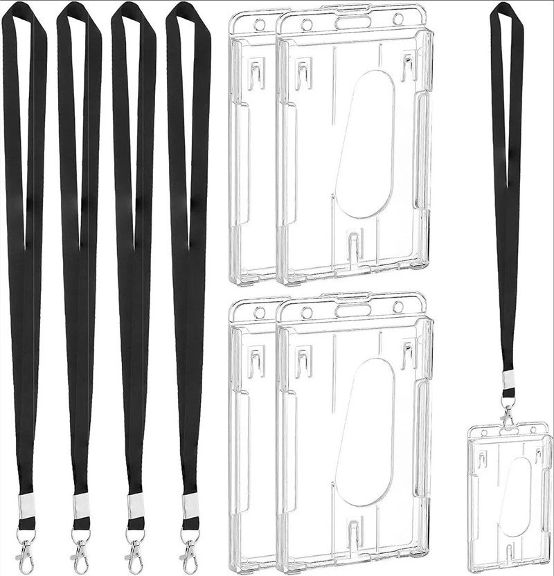 Credential Holder Hard Plastic Identification Card Holder Transparent Hanging Card Holder With Lanyards Credentials Stationery