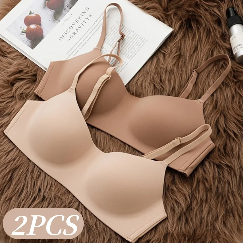 2Pcs/Set Non-wire Bras Women's Seamless U-Neck Fixed Cup Bra Small Breast Sexy Lingerie Everyday Comfort Bralette Intimates