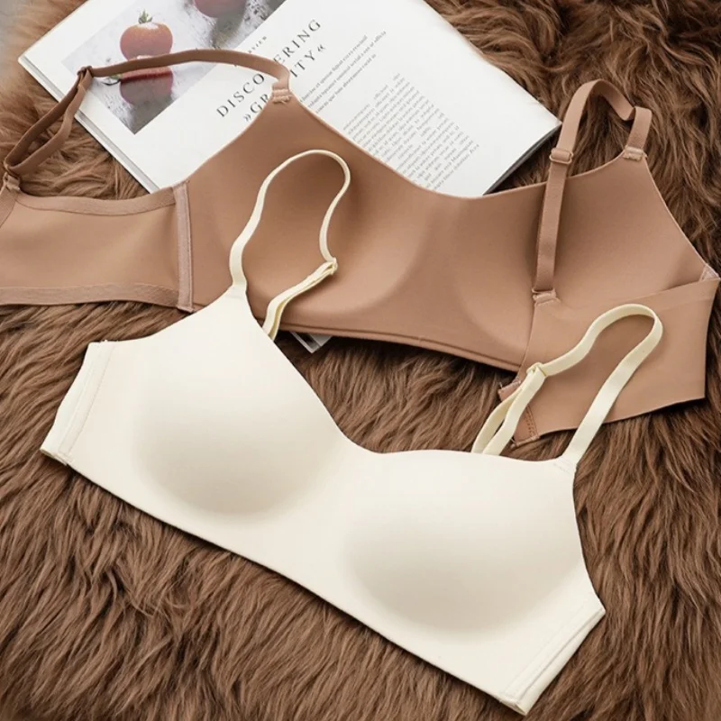 2Pcs/Set Non-wire Bras Women's Seamless U-Neck Fixed Cup Bra Small Breast Sexy Lingerie Everyday Comfort Bralette Intimates
