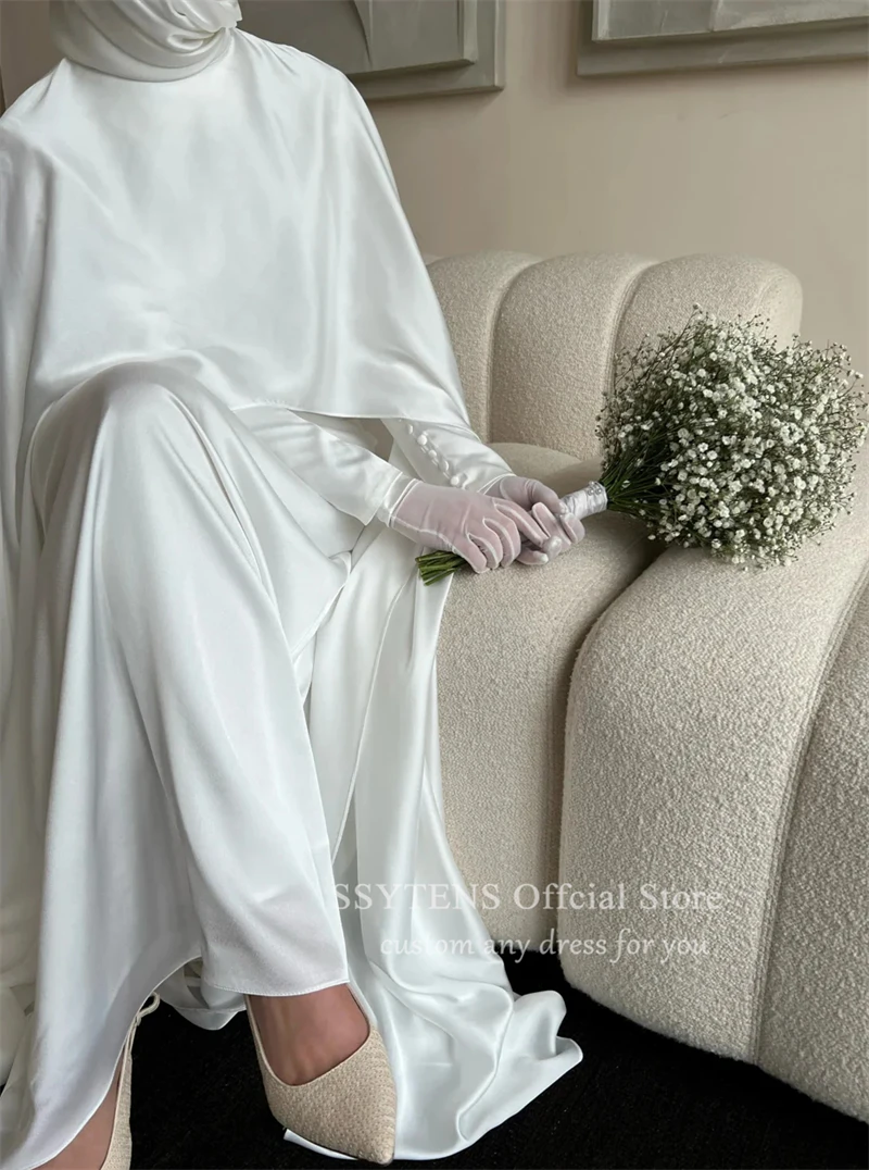 SSYTENS Modest Muslim Wedding Dresses for Women 2026 Nikkah Bride Dress Veiled Long Customized White Civil Bride Bridal Gown