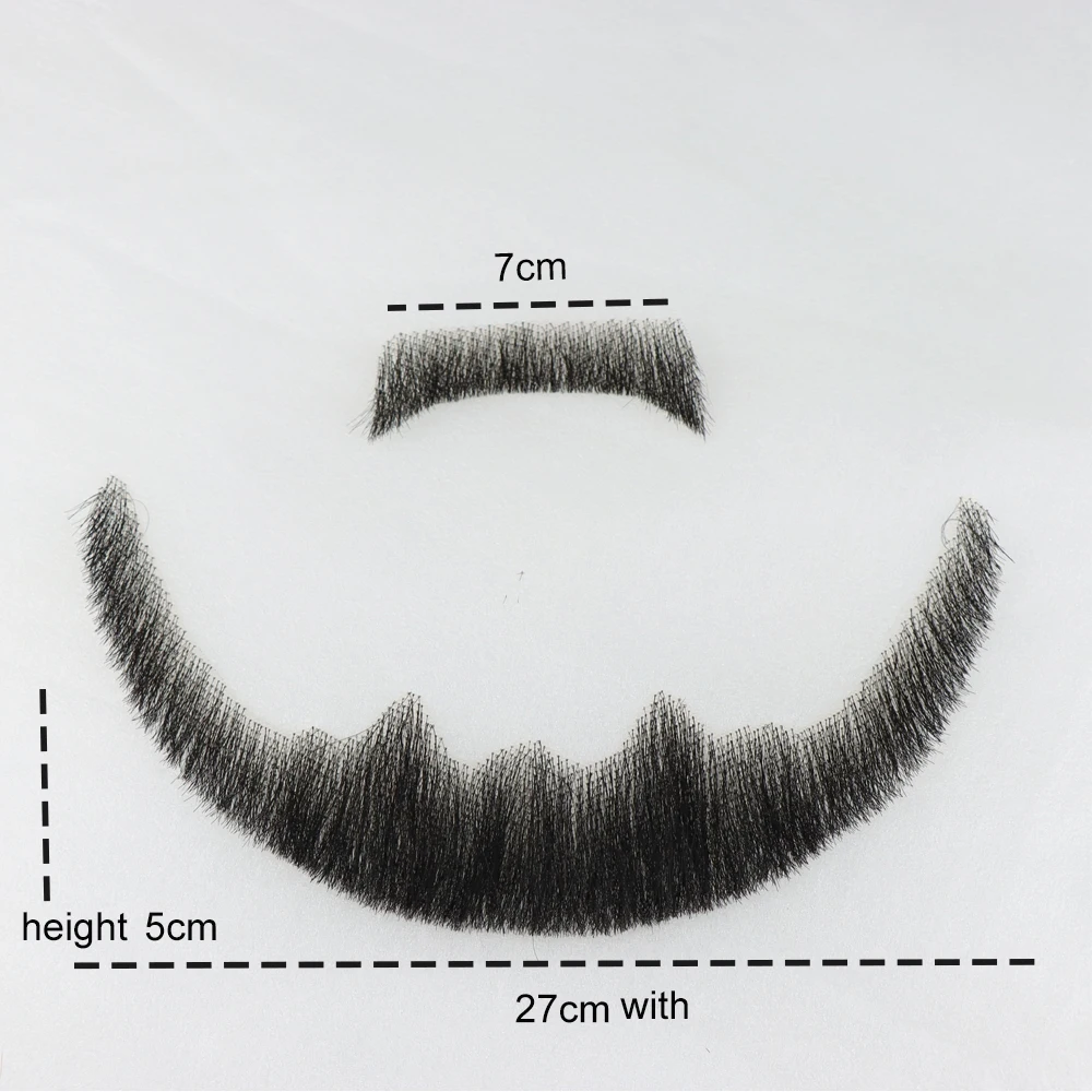Black Fake Face Beard Mustache For Men Natural Human Hair Invisible Swiss Lace Brown Straight Thick Facial False Beard Makeup