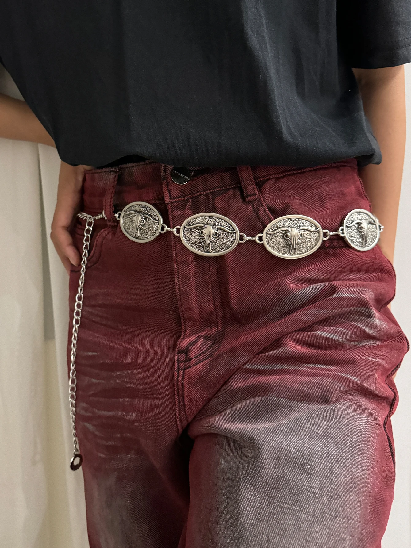 Vintage Silver Chain Belt Sun Bull Coins Female Waist Y2K Dress Waistband Designer Belts For Women High Quality Punk Corset