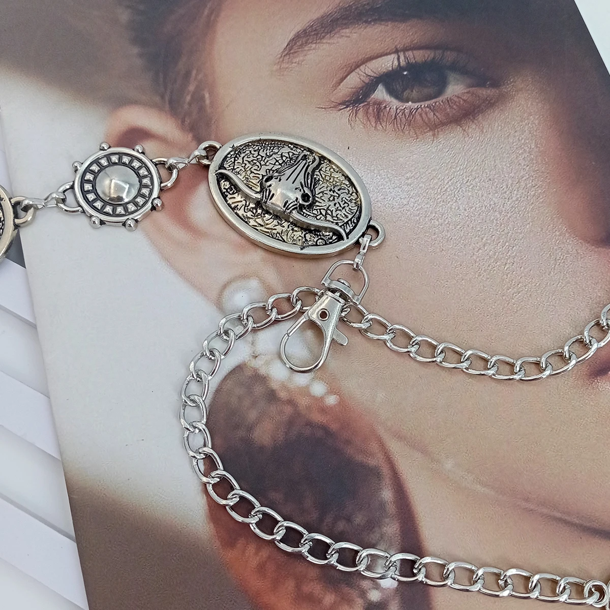 Vintage Silver Chain Belt Sun Bull Coins Female Waist Y2K Dress Waistband Designer Belts For Women High Quality Punk Corset