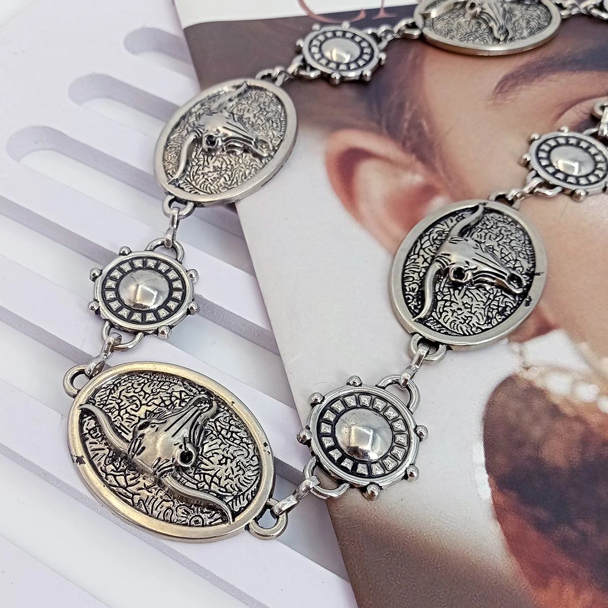 Vintage Silver Chain Belt Sun Bull Coins Female Waist Y2K Dress Waistband Designer Belts For Women High Quality Punk Corset