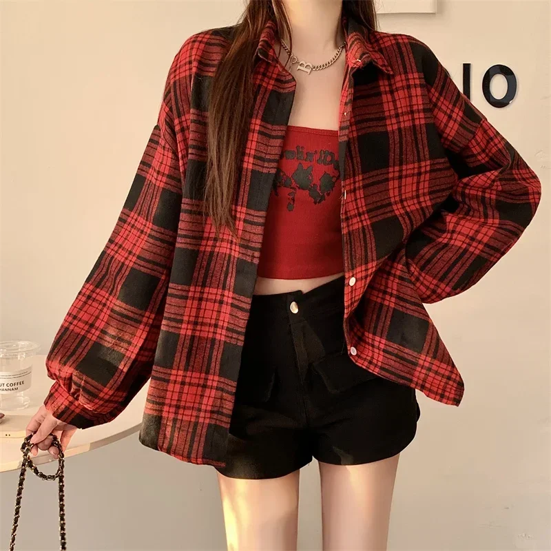 Black Flannel Shirt for Women Long Sleeve Collared Button-Up Tartan Plaid Shirt Jacket Teen-girl Casual Everyday Outfit