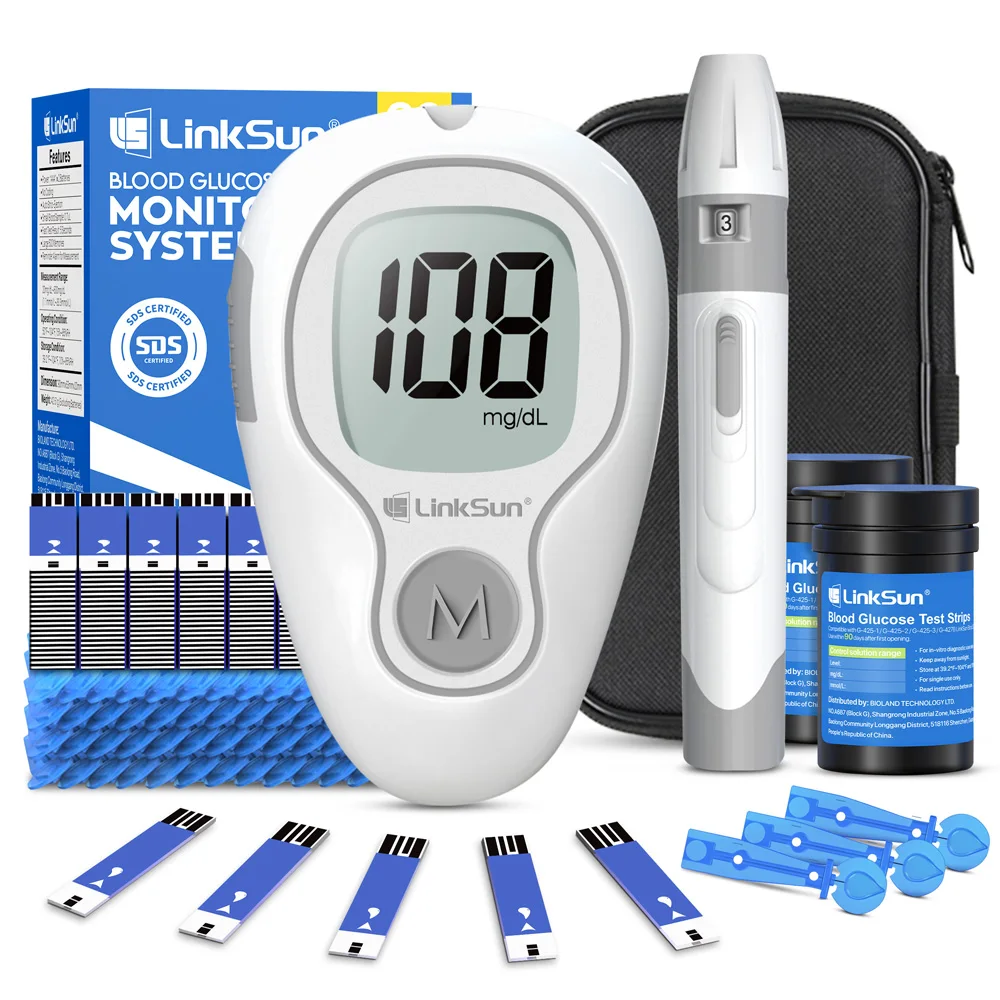 LinkSun Blood Glucose Meter G-425-3 Glucometer No Code for Diabetes Test 10/50/100pcs Strips Lancets Medical Blood Sugar MG/MMOL