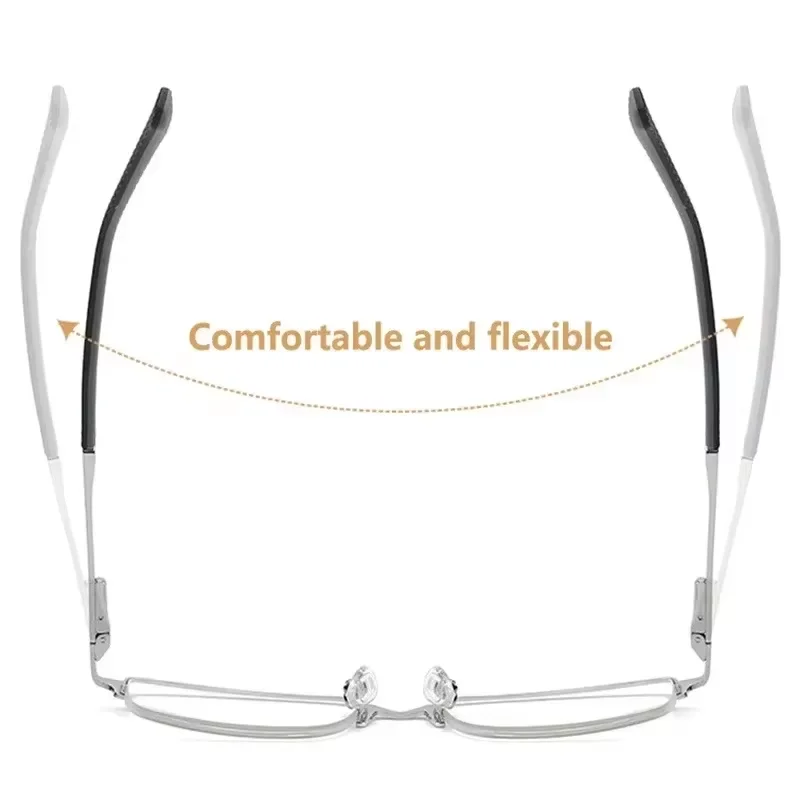 Men's Half-frame Business Reading Glasses Anti-blue Light Anti-fatigue Metal Frame Presbyopia Glasses +1.0 To +4.0