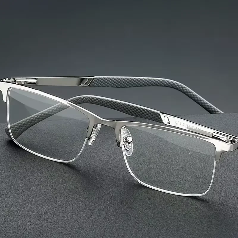 Men's Half-frame Business Reading Glasses Anti-blue Light Anti-fatigue Metal Frame Presbyopia Glasses +1.0 To +4.0