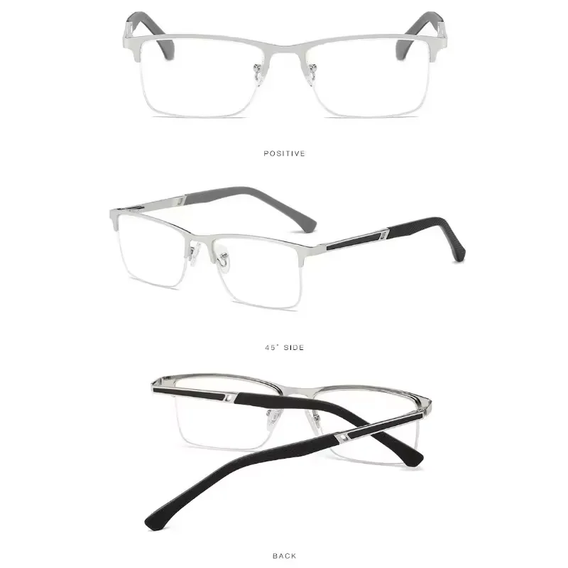 Men's Half-frame Business Reading Glasses Anti-blue Light Anti-fatigue Metal Frame Presbyopia Glasses +1.0 To +4.0