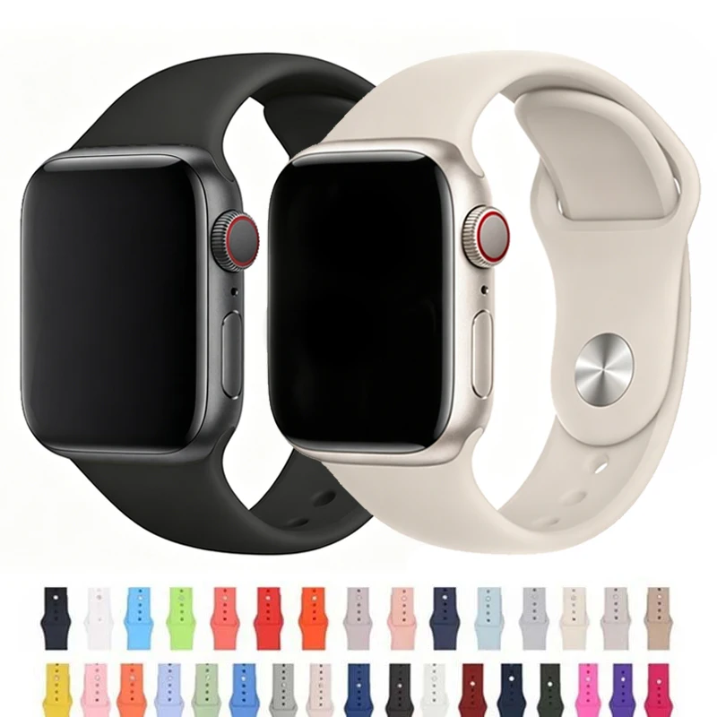 Straps For Apple Watch Bands 44mm 40mm 45mm 41mm 49mm 46mm 42mm Correa Silicone Bracelet iwatch Series 12 11 10 8 SE 9 Ultra 3 4