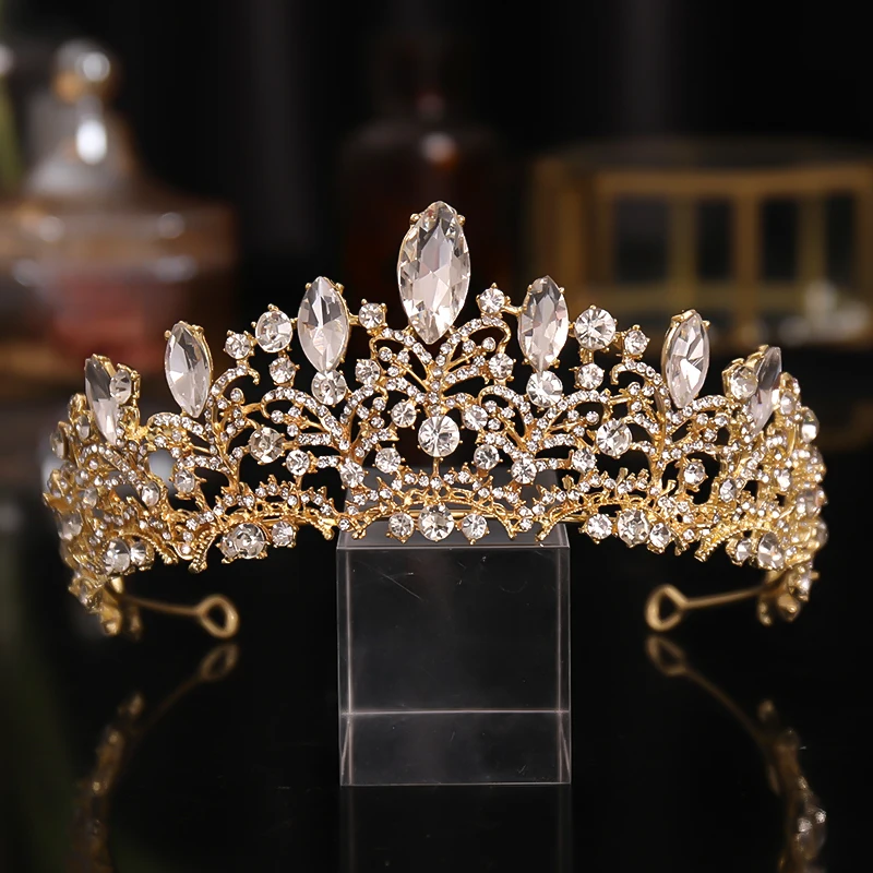 Glod Luxury Wedding Crown for Bride Rhinestone Hair Jewelry Gifts Tiaras Crystal Hair Accessories Women Headband Bridal Headwear
