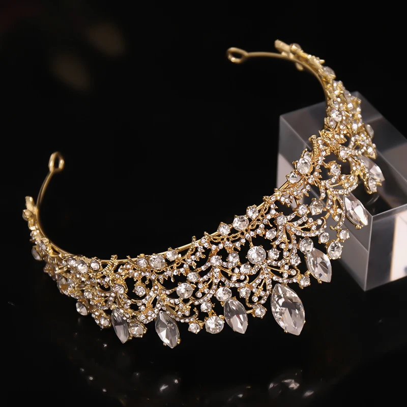 Glod Luxury Wedding Crown for Bride Rhinestone Hair Jewelry Gifts Tiaras Crystal Hair Accessories Women Headband Bridal Headwear