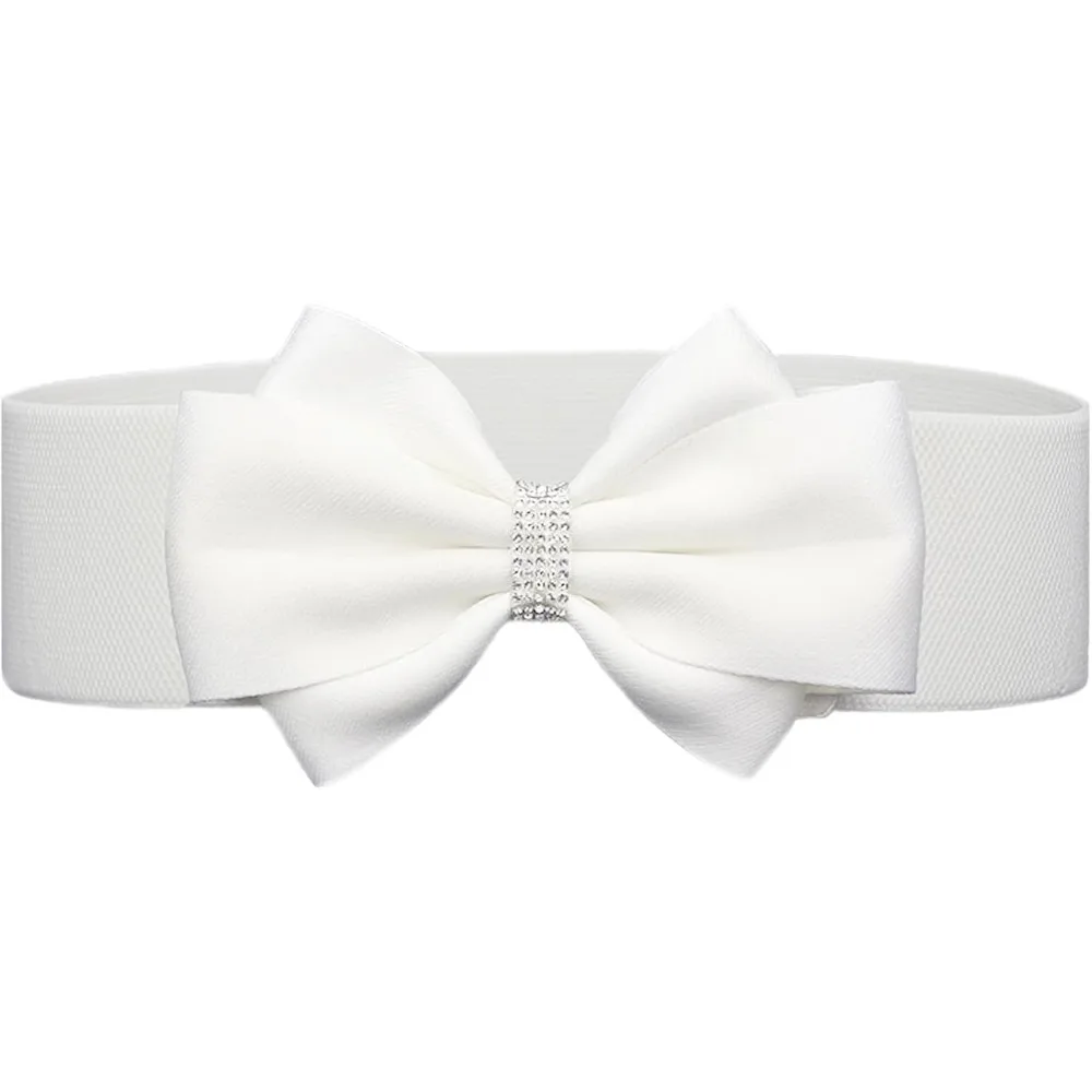Women's Elastic Bow Belt Wide Rhinestone Stretch Belts Ladies Waist Accessories for Dress Jeans