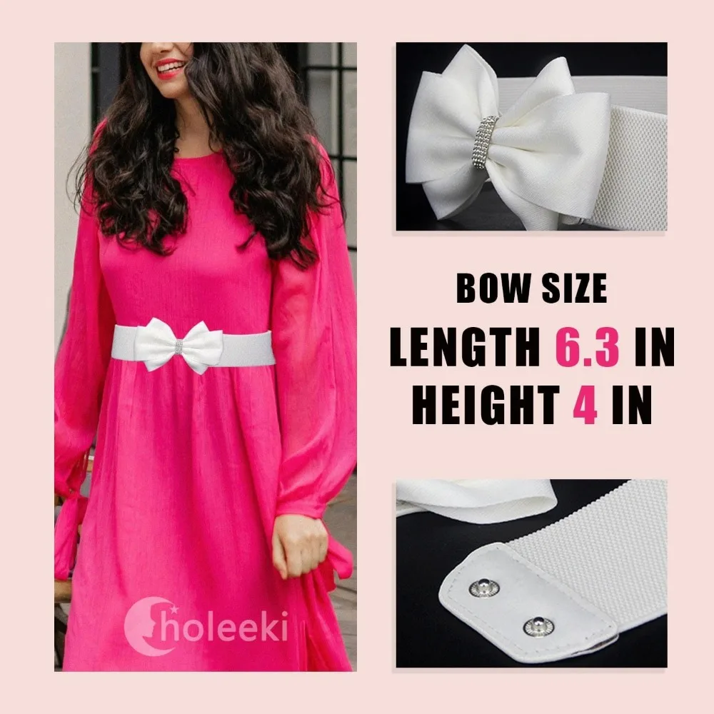 Women's Elastic Bow Belt Wide Rhinestone Stretch Belts Ladies Waist Accessories for Dress Jeans