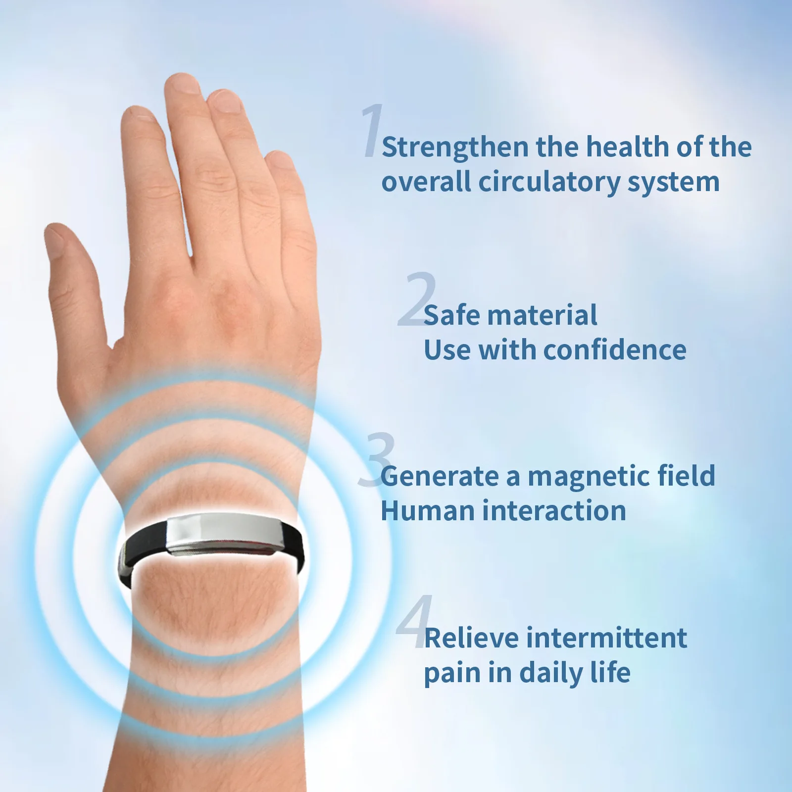 Power Ionics Bracelet Promote Blood Circulation Improve Dizziness Discomfort Relieve Fatigue Stress Pain Help Sleeping Wristband