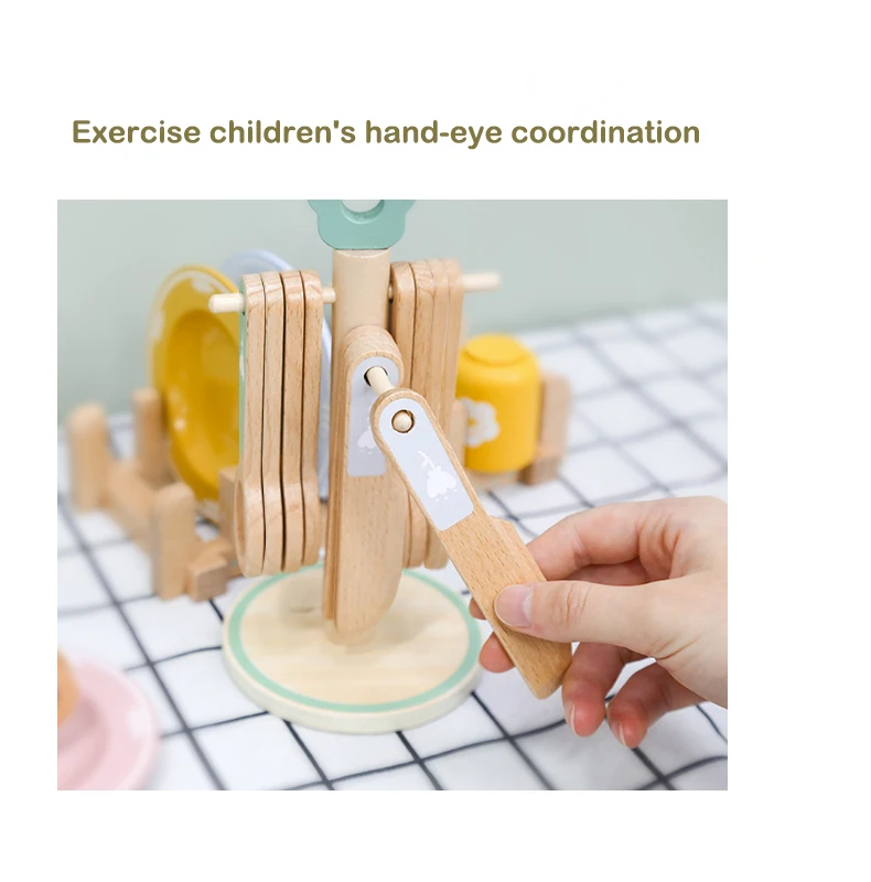 Wooden Kitchen Pretend Play Set Montessori Simulation Plates Dishes Accessories Kitchen Playset Toy for Toddlers Gifts Ages 3+