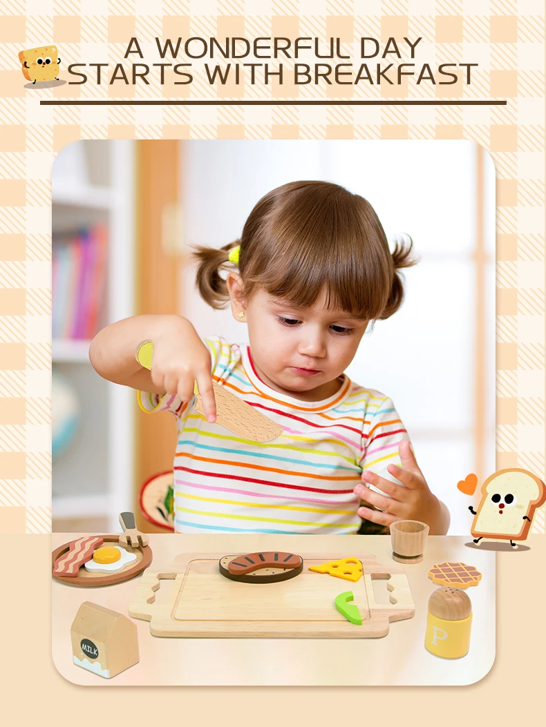 Wooden Kitchen Pretend Play Set Montessori Simulation Plates Dishes Accessories Kitchen Playset Toy for Toddlers Gifts Ages 3+