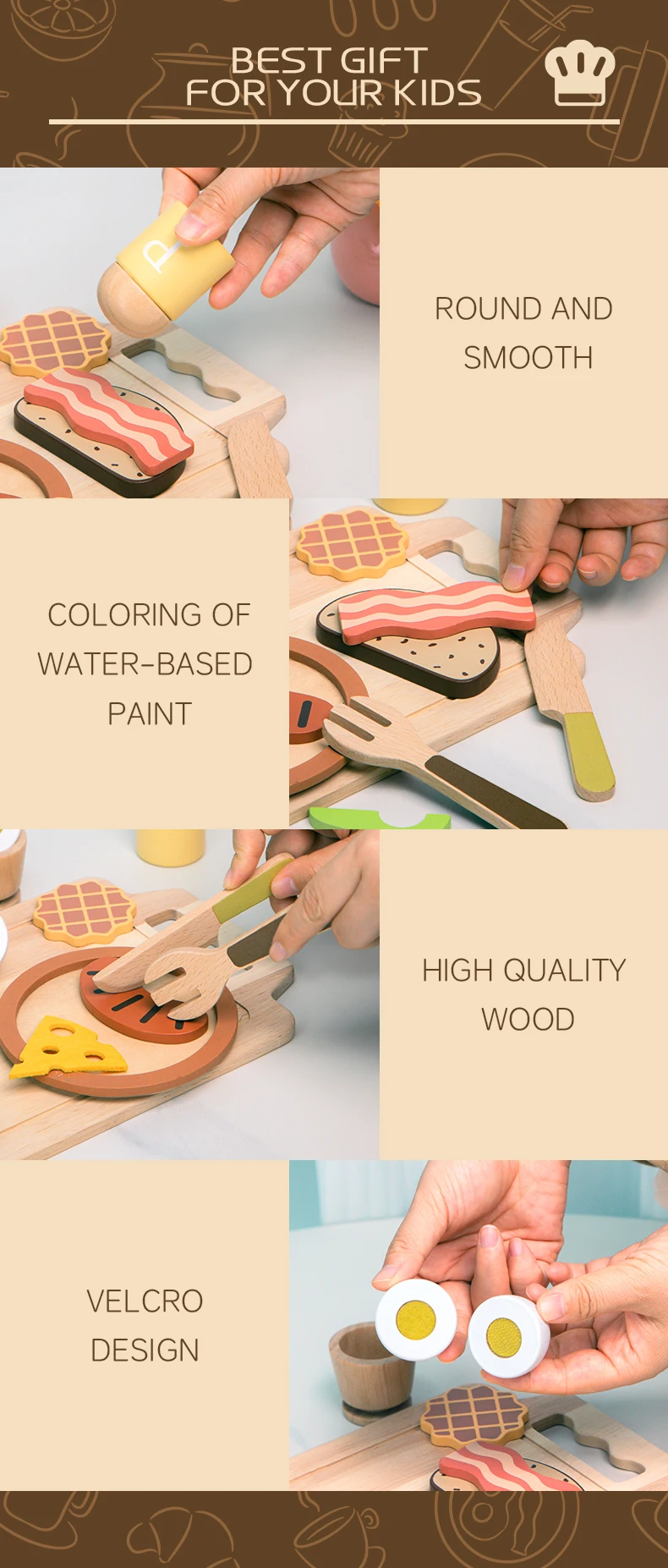Wooden Kitchen Pretend Play Set Montessori Simulation Plates Dishes Accessories Kitchen Playset Toy for Toddlers Gifts Ages 3+