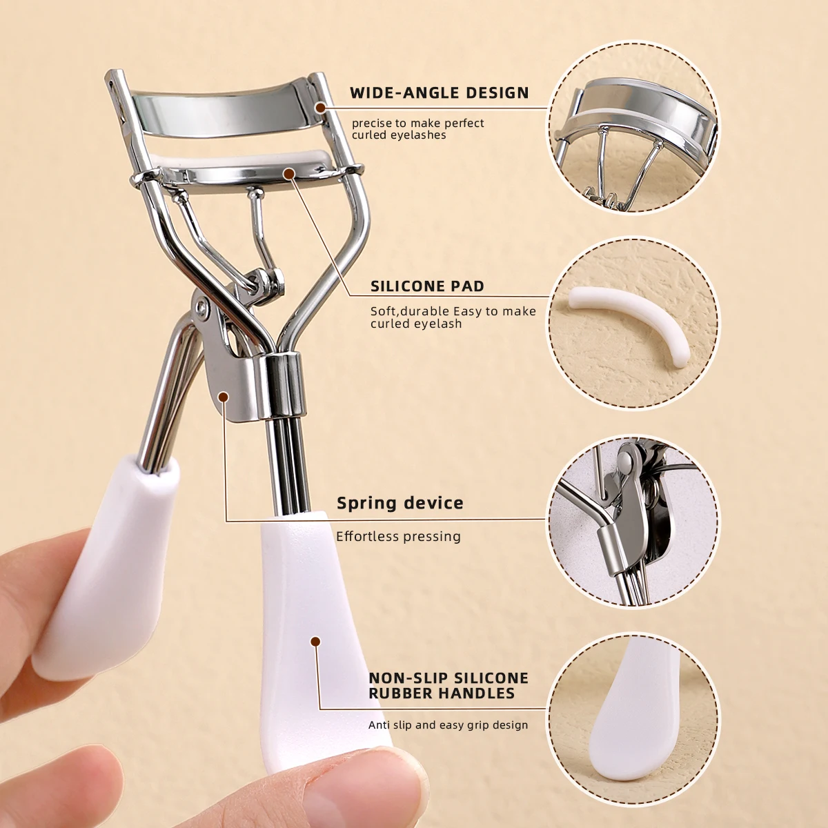 Portable Eyelash Curler with 15 Silicone Pads and Stainless Steel Eyelash Curler, Used for Eyelash Extensions and Curling Tools
